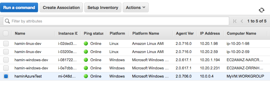 Azure VM listed in Amazon simple systems manager